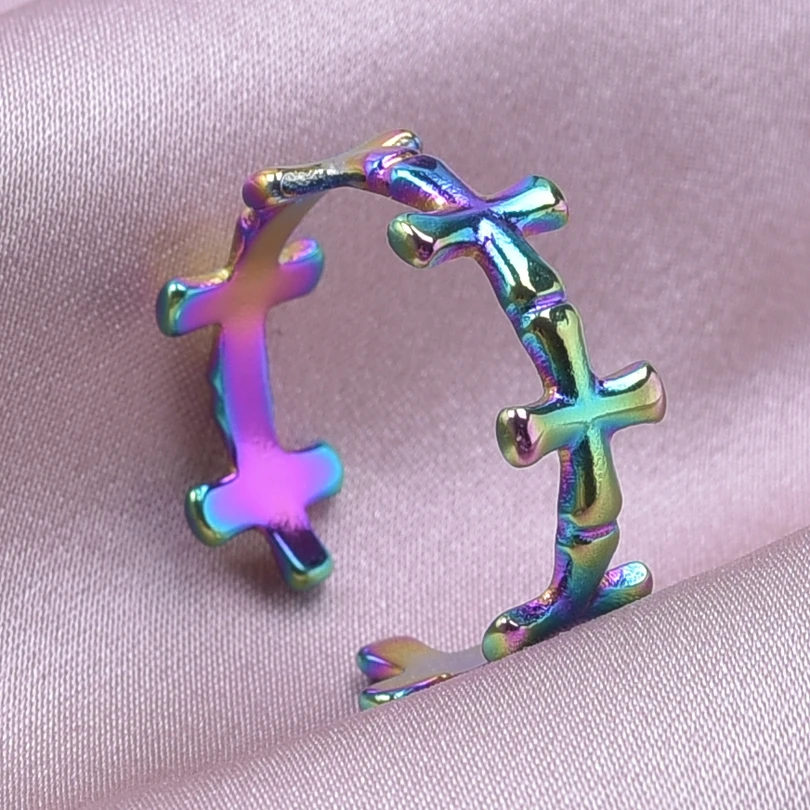 New Minimalist Crosses Splice Design Rings For Women Men Stainless Steel Vintage Religious Cross Open Rings Fashion Jewelry Gift image 5