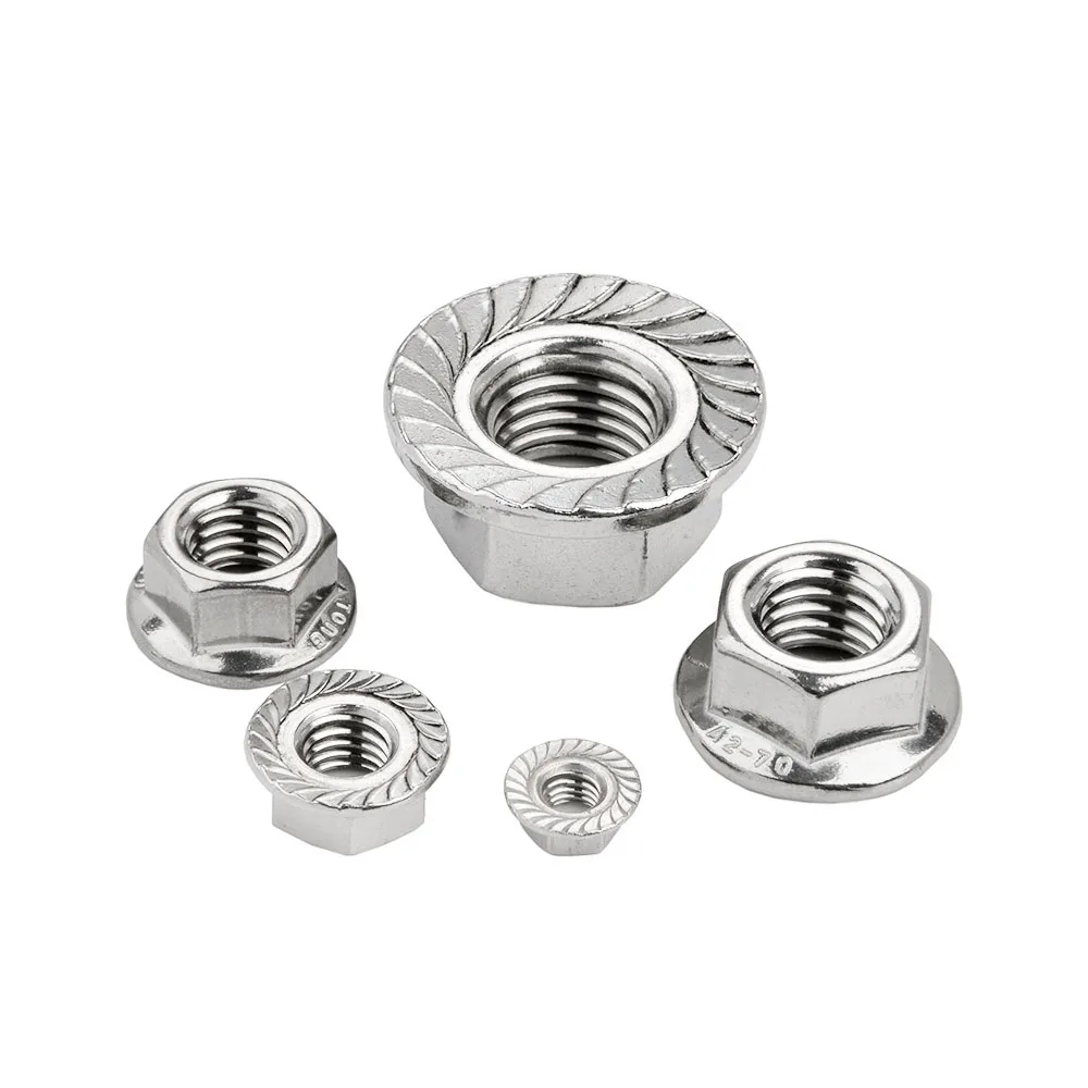 A2-70 Metric Hexagon Flange Nuts 304 Stainless Steel Serrated Spinlock Nut M3 M4 M5 M6 M8 M10 M12 Automatic Locking Nuts DIN6923