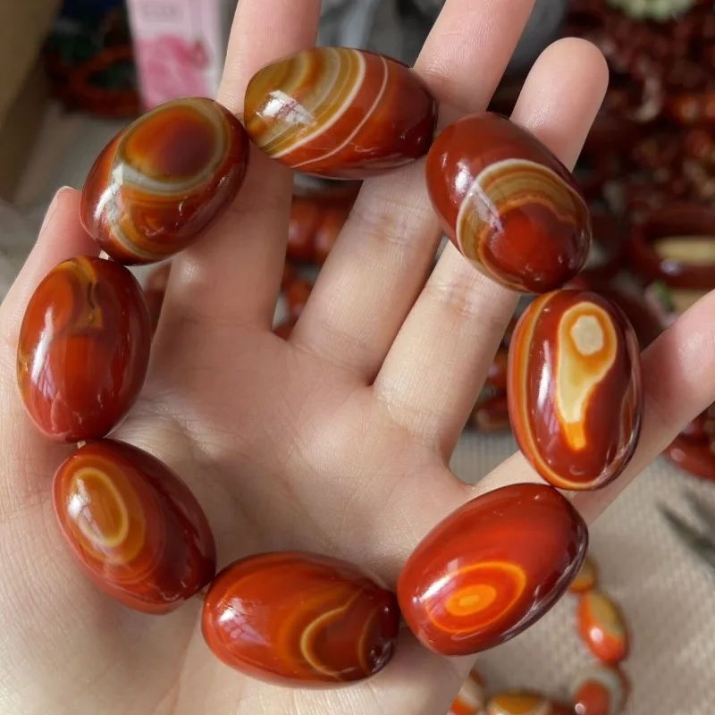 

Warring States Period Red Agate Stone Big Drum Bead Men's Bracelet Accessories Bracelet.