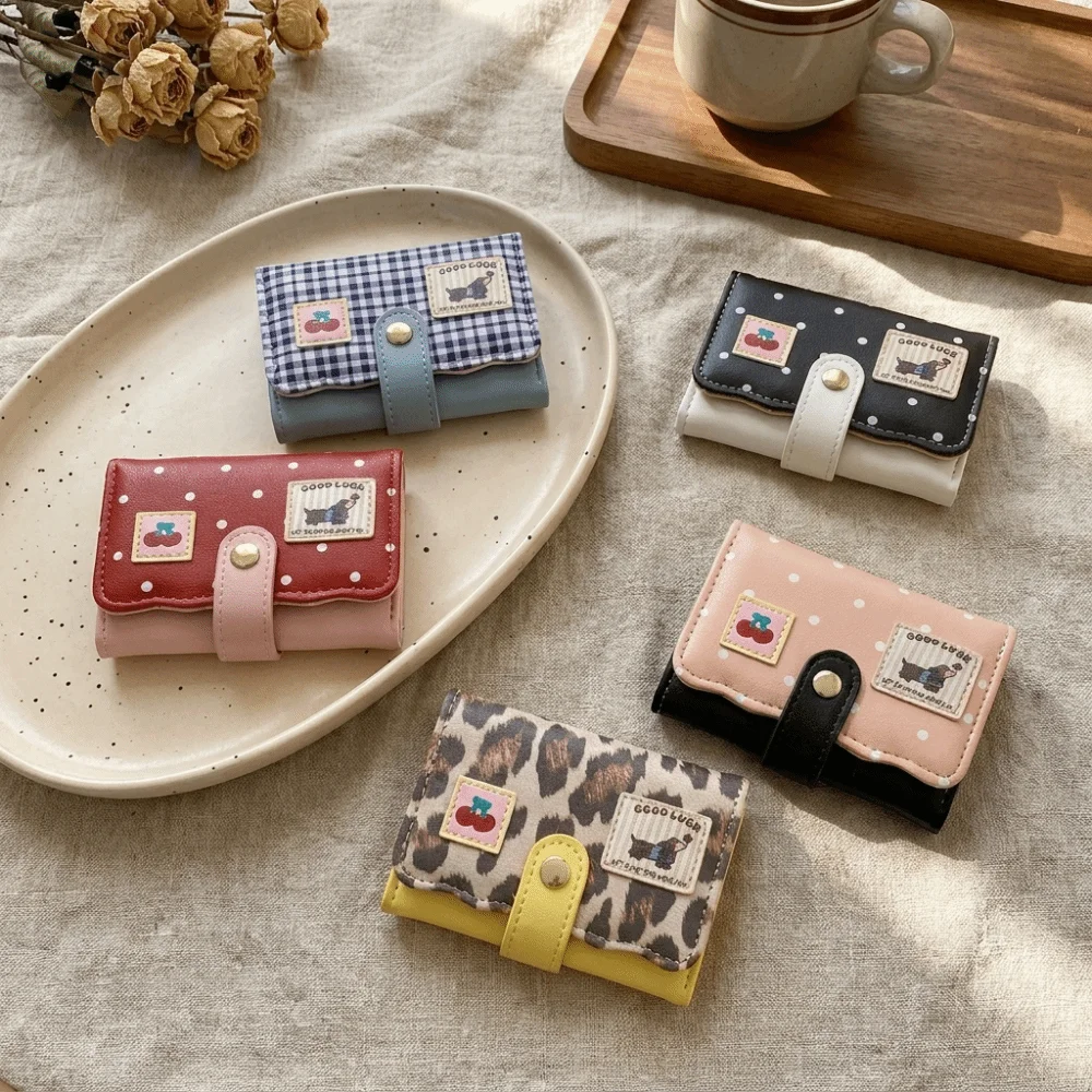 Portable Sweet Polka Dot Trifold Wallet Wave Edge Little Dog Dachshund Card Holder Pu Leather Flower Coin Purse Daily Use