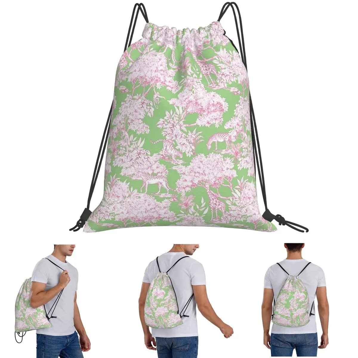 Forest Toile De Jouy Backpacks Portable Drawstring Bags Shoes Bag Book Bags for Travel Students