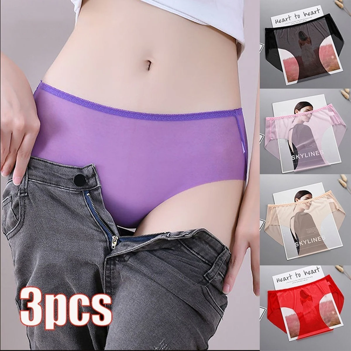 

3pcs Women Panties Set Mid Rise Seamless Panties Sexy Full See Through Panties Plus Size Lace Panties Women Underwear