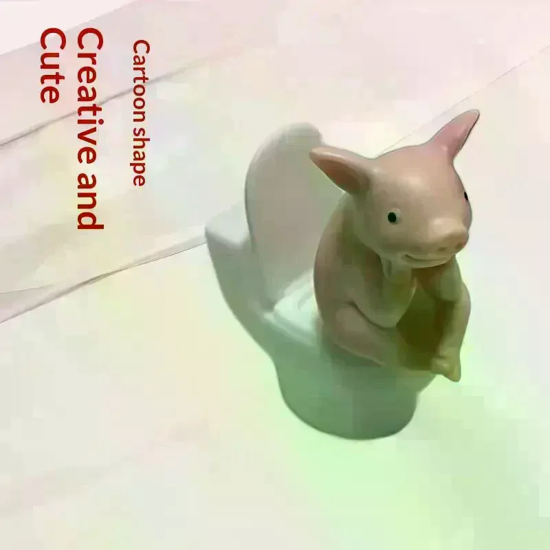 1PC Cute Pig Sitting On Toilet Pvc Bathroom Statue Tabletop Wall-Mount Father's Gift Home Office