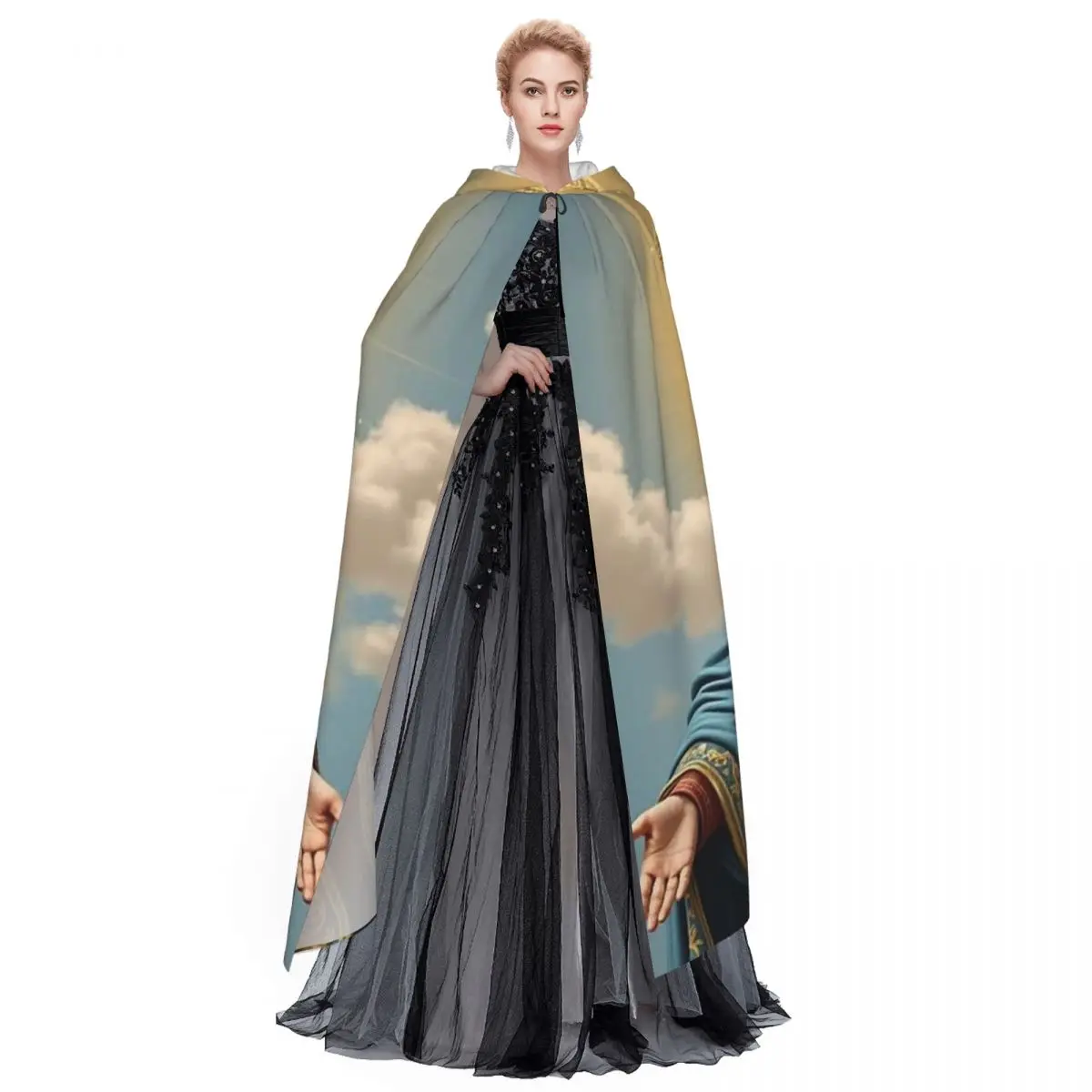 カトリック聖母マリアロングフード付きマント魔女中世コスチュームコスプレケープハロウィンヴァンパイア大人ユニセックス