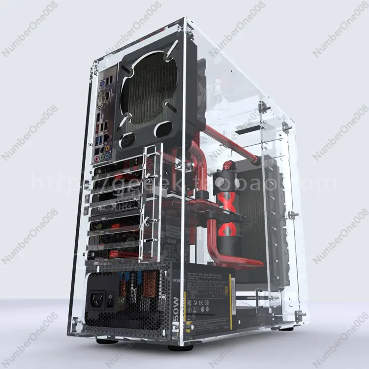 DIY Transparent ATX PC Case, Acrylic Open Frame Vertical Computer Chassis, Clear Test Bench for Gaming Build
