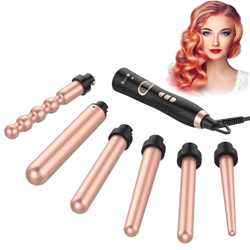 Electric Comb Professional Ceramic Hair Curling Iron Interchangeable Hair Curler 6 in 1 Curling Waver Wand Curling Iron Home Use