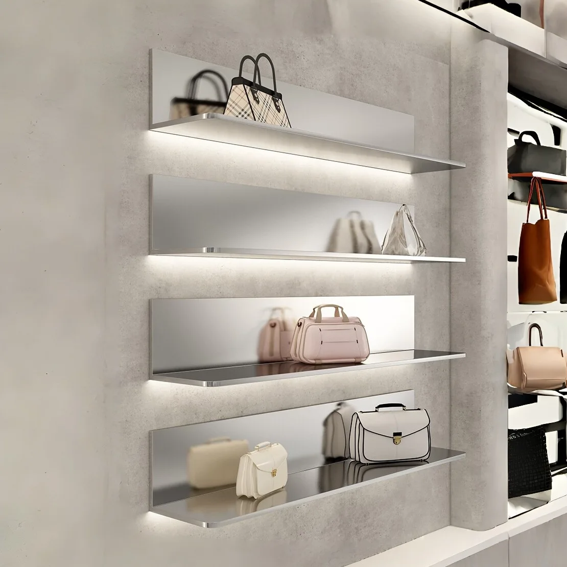 Stainless steel multi-layer display props shelf clothing store bag jewelry shelf shoe store shoe rack wall hanging type