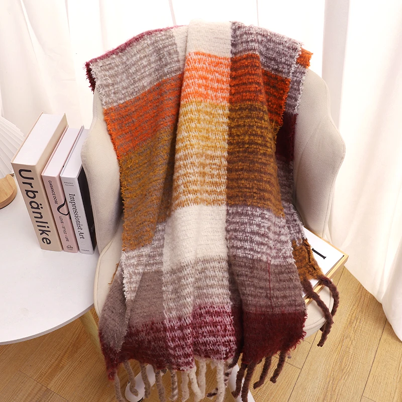 2023 Classic Winter Warm Women Plaid Blanket Scarf Thick Cashmere Pashmina Scarves Shawls Wraps Long Tassel Bufanda Mujer