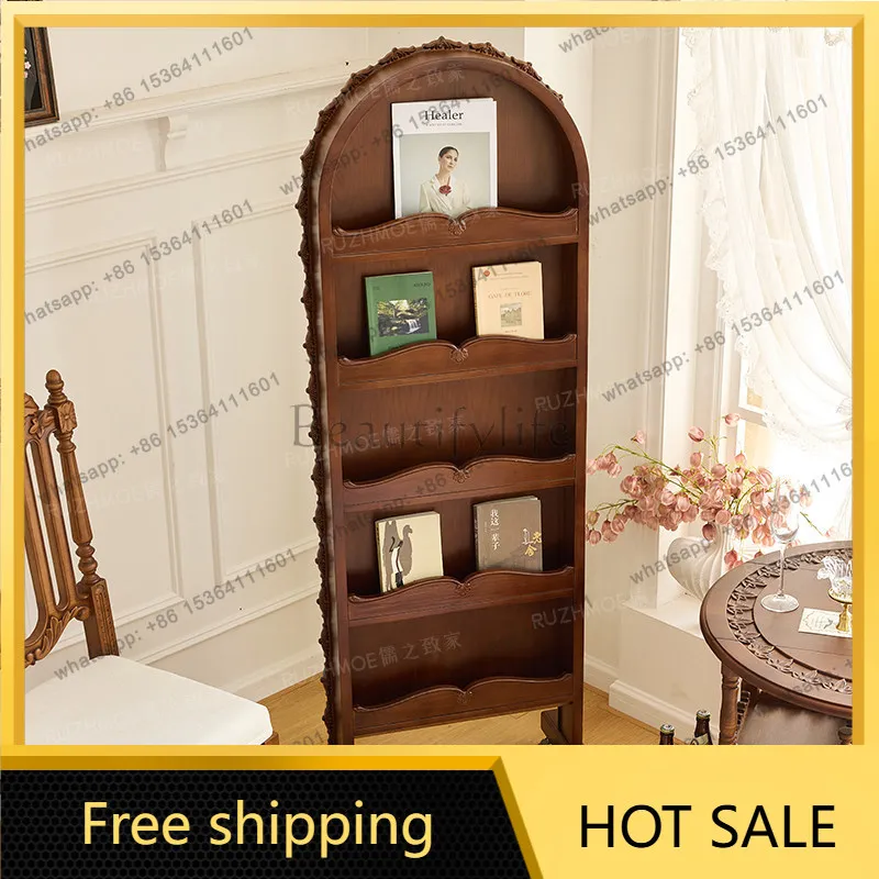 LD solid wood medieval style full-length mirror full flower bedroom floor art style with shelf decorative mirror