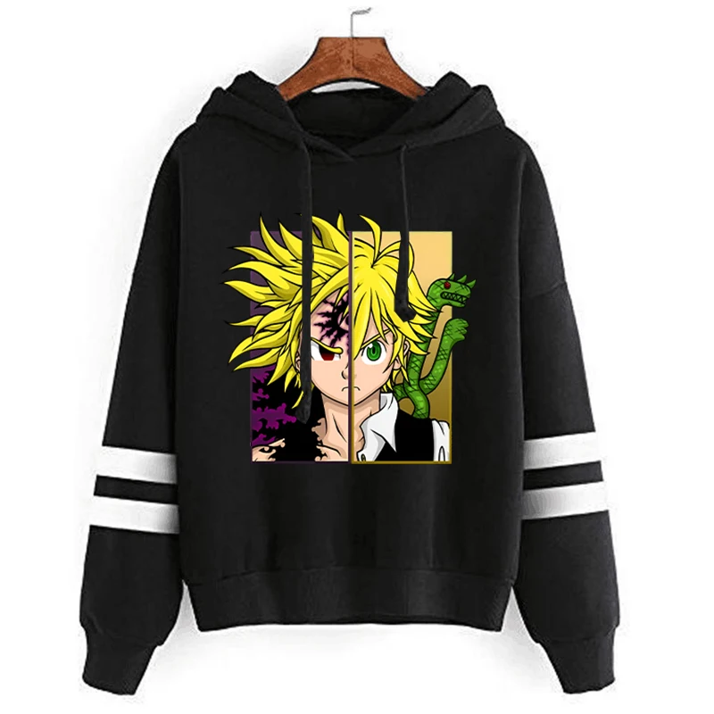 New Women'S Men'S Fashion Stripe Hoodies Anime Meliodas Printing Sweatshirt Unisex Long Sleeve Casual Tops