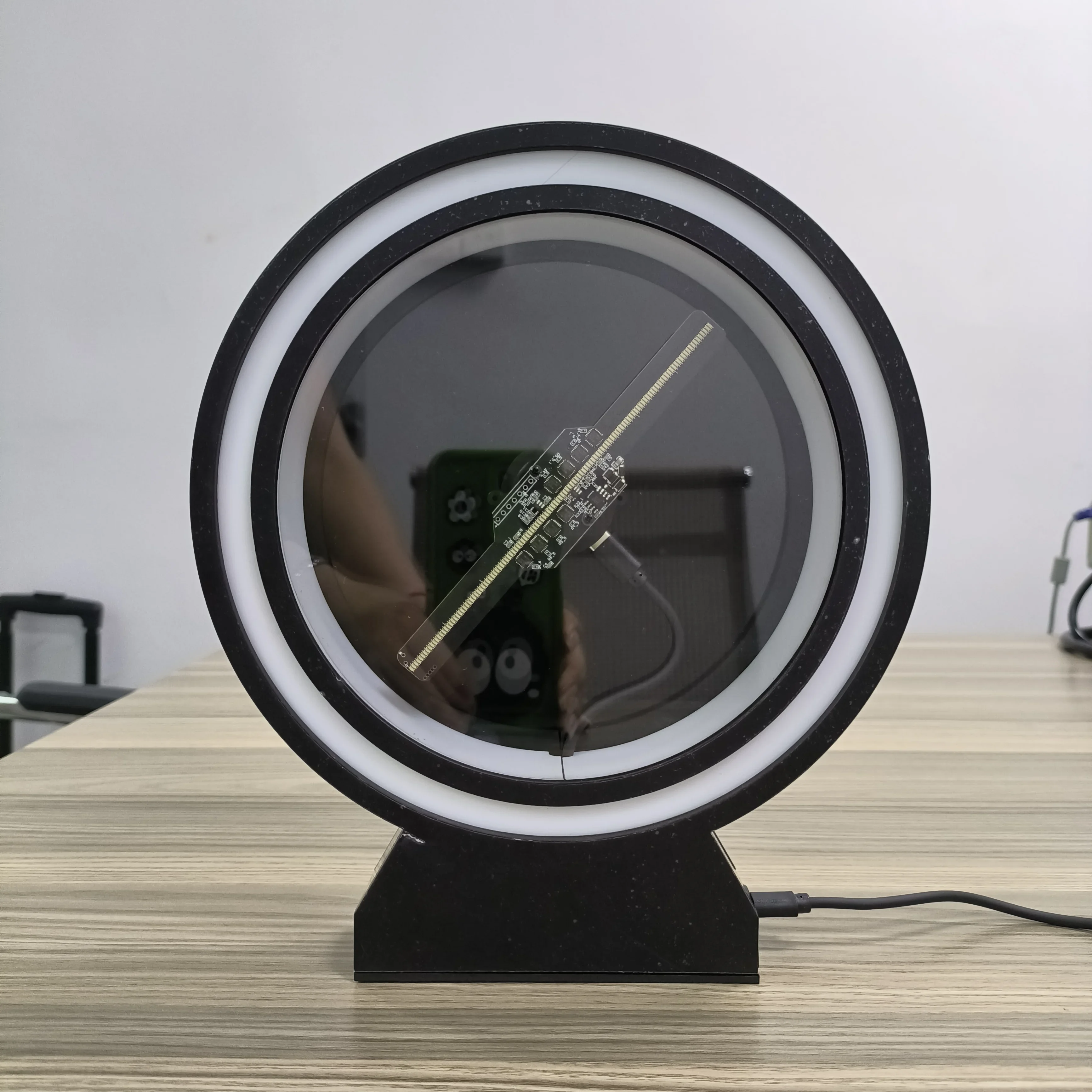 3D LED holográfica Display ventilador com suporte, publicidade digital, caso protetor, venda quente, 14 centímetros