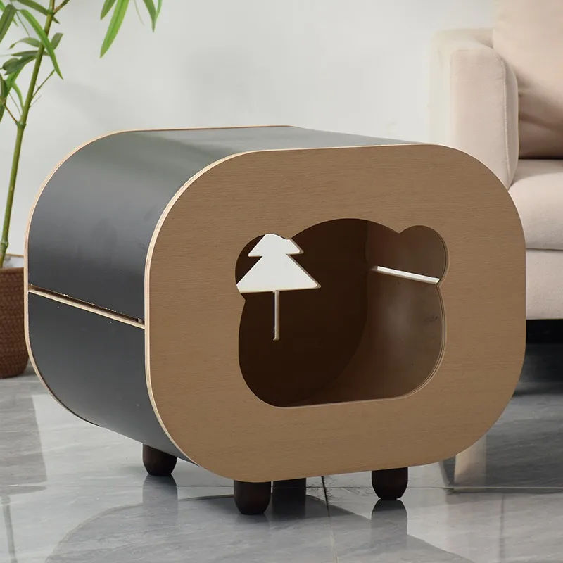 Household wooden cat nest Oval integrated pet nest, paint-free board cat villa