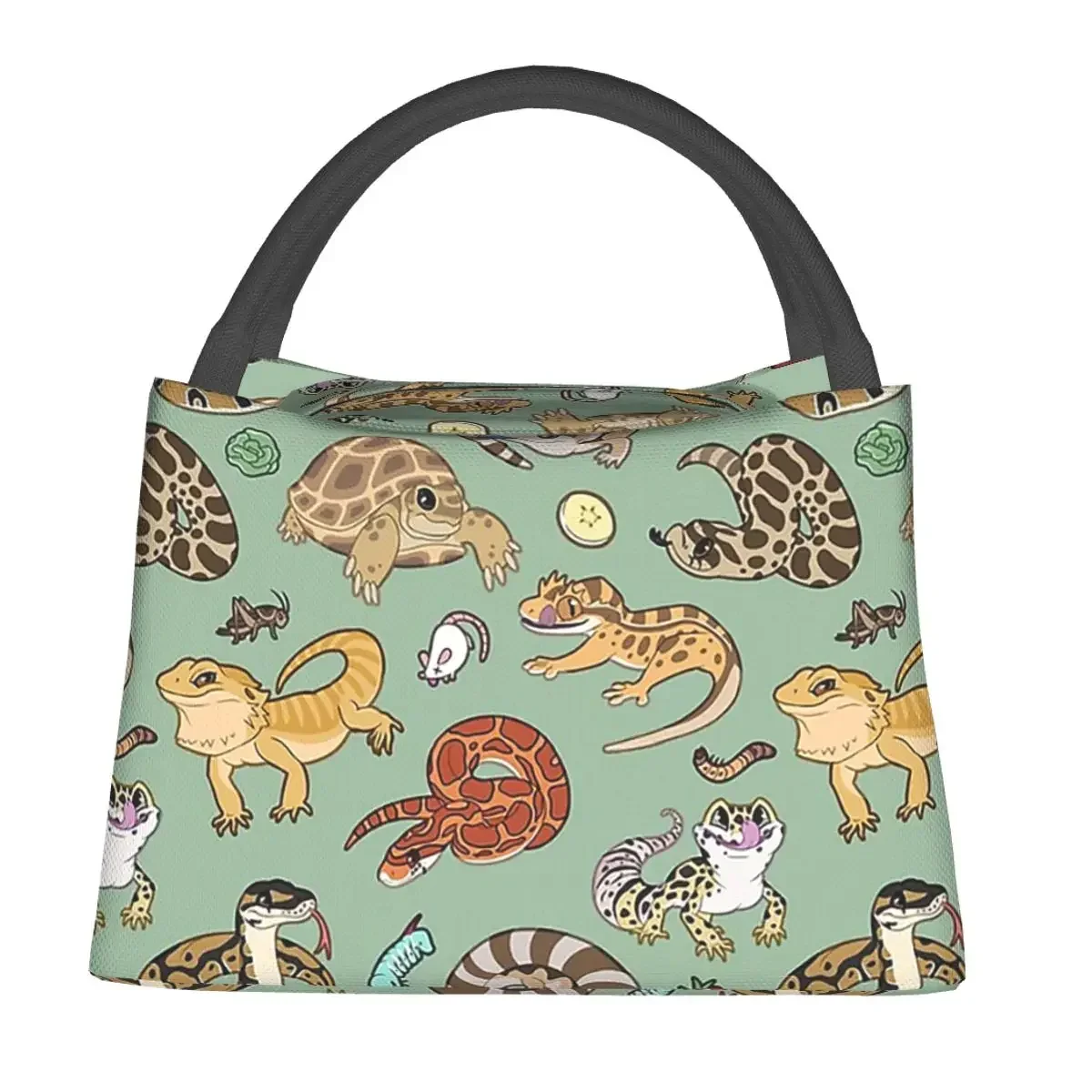 Reptile Pets Pattern Lunch Bags Insulated Bento Box Waterproof Lunch Tote Picnic Bags Cooler Thermal Bag for Woman Girl Office