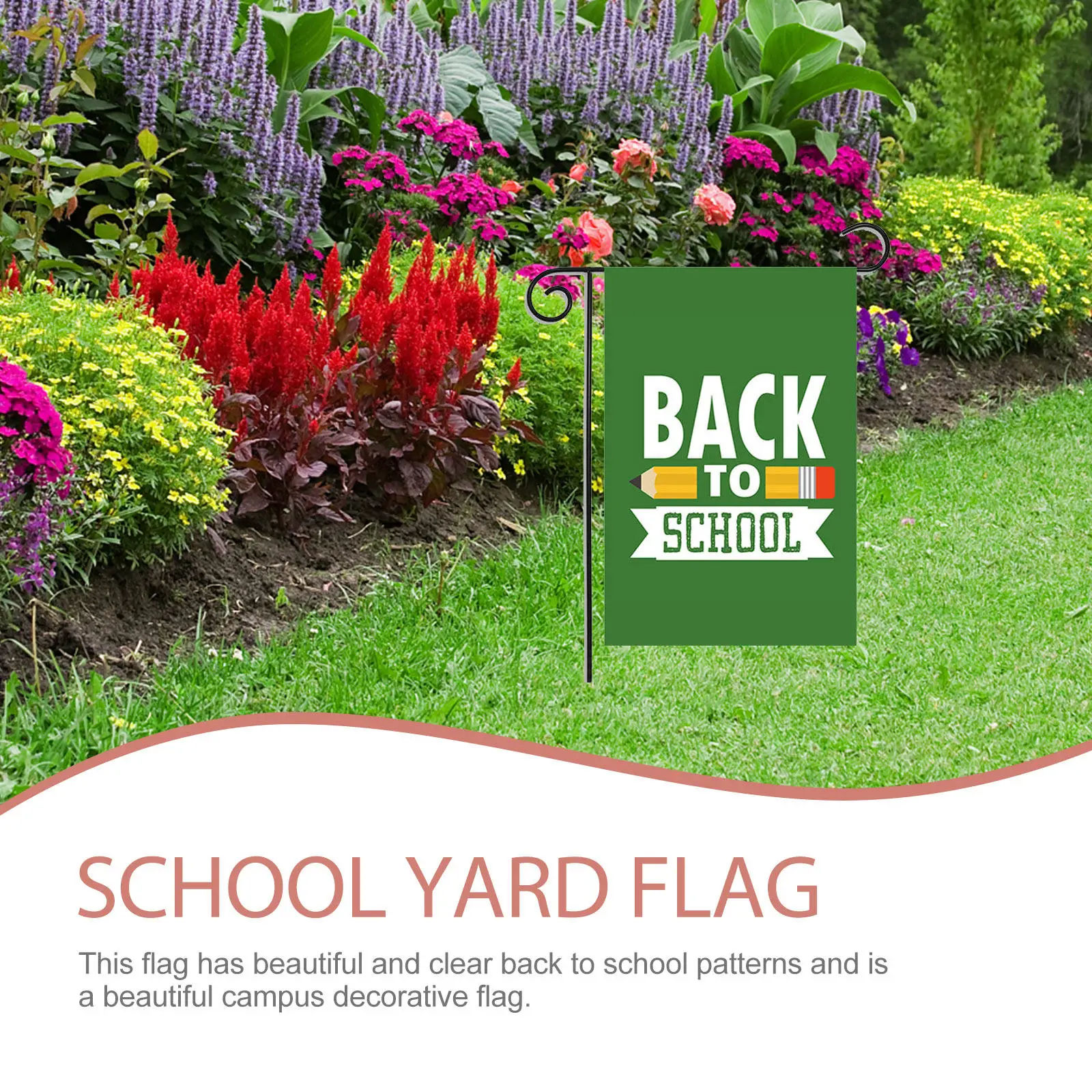 2Pcs Back to School Garden Flags Tear Resistant Polyester School Yard Outdoor Decorative Flag Party Supply Festival