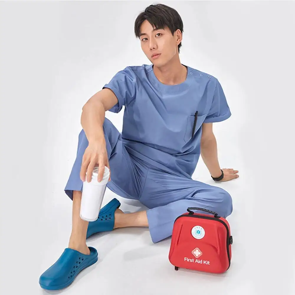 Women Men Scrubs Medical Uniforms Shoulder Snap Hospital Staff Workwear Pet Clinic Nursing Suits Dental Surgical Vet Outfit