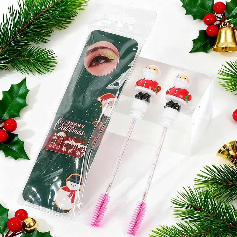 2pcs/Pack Christmas Eyelash Brush Mascara Wands, Crystal Eyebrow Spoolies Brush for Eyelash Extensions, Pink Lash Brushes,
