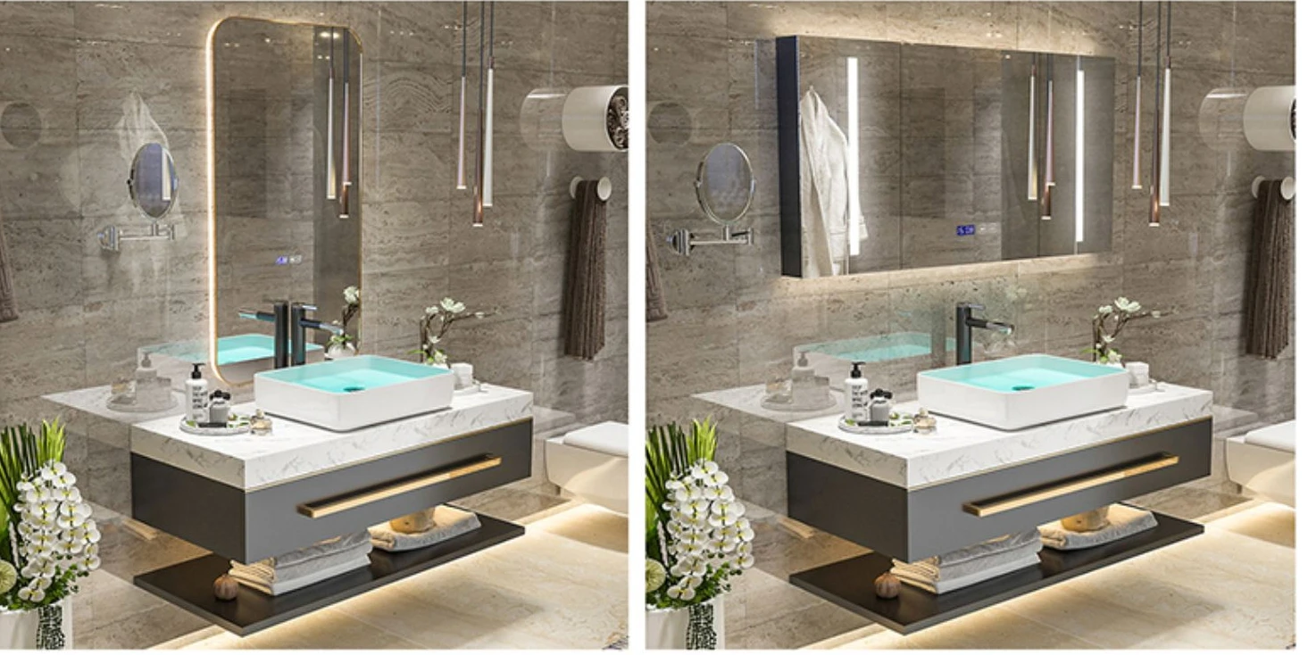 

Marble bathroom cabinet combination intelligent light luxury dual basin modern washbasin sink