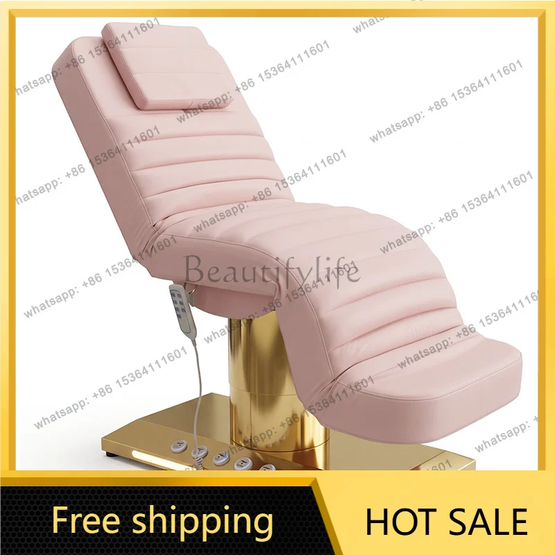 Electric Beauty Treatment Bed 3 Motor Adjustable with Foot Control and Golden LED Light for Spa Salon
