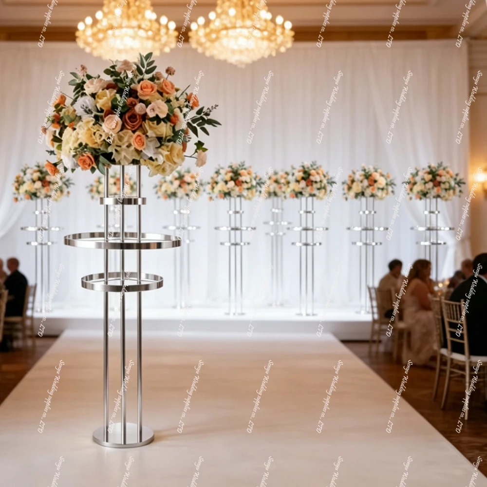2/8/10pcs H130cm  Gold Silver Stainless Steel  Metal Flowers Vase Stand Party Wedding Table Centerpieces Pedestal Plinths Stand