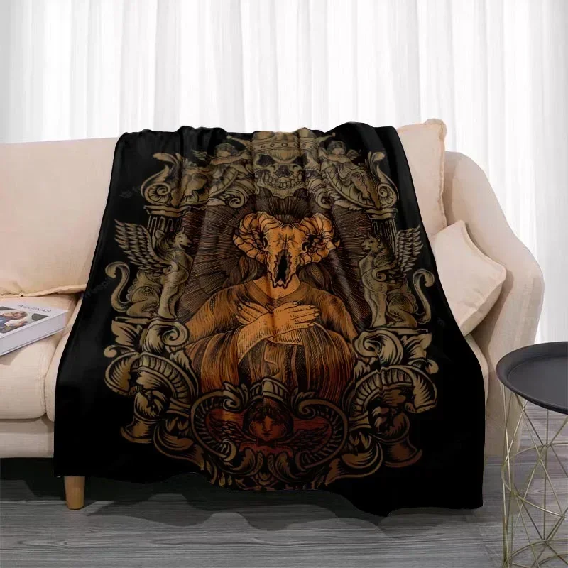 Satan Goat Skeleton Horror Blanket Flannel Blanket Comfortable Warm Blanket Suitable Sofa Bed Cover Office All Seasons Blanket