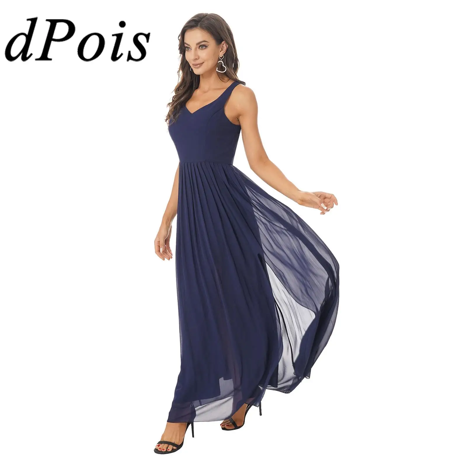 Elegant Women's Dress Chiffon Sleeveless Built-in Bra Prom Gown Formal Evening Bridesmaid Wedding Party Dress Vestidos De Festa