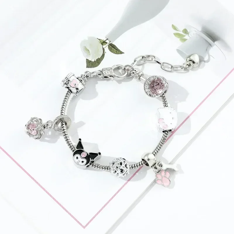 Sanrio Kuromi Pandora Bracelet Cartoon Anime Cute Hello Kitty Bead String Fashion Charm Bracelet Kawaii Girl&Child Holiday Gifts