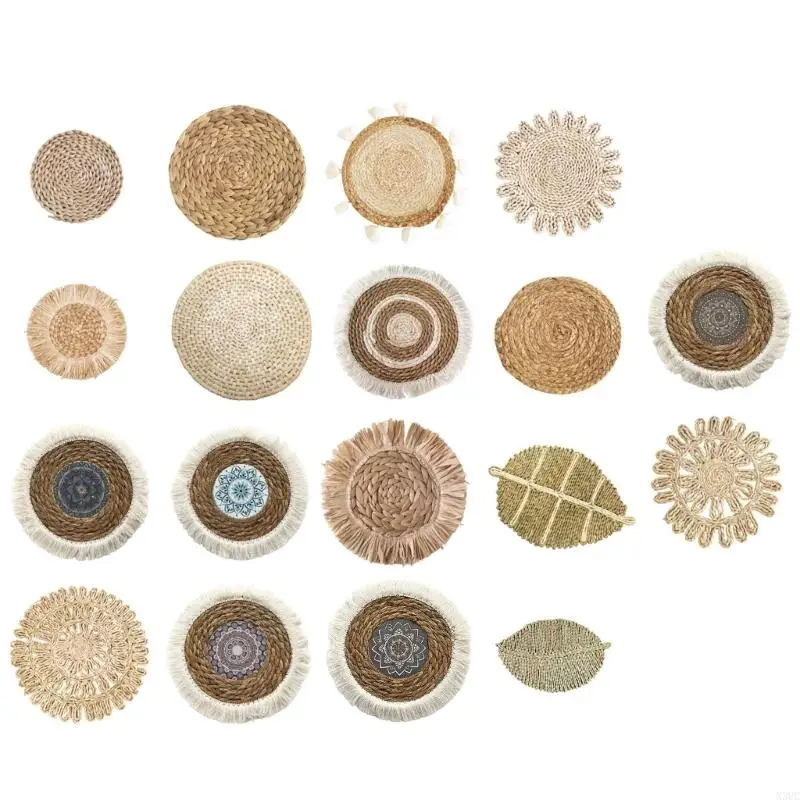 Elegant Grass Weave Wall Decorations Unique Circle Wall Hangings Wall Ornament Delicate Grass Panel Round Plate Decors X3UC