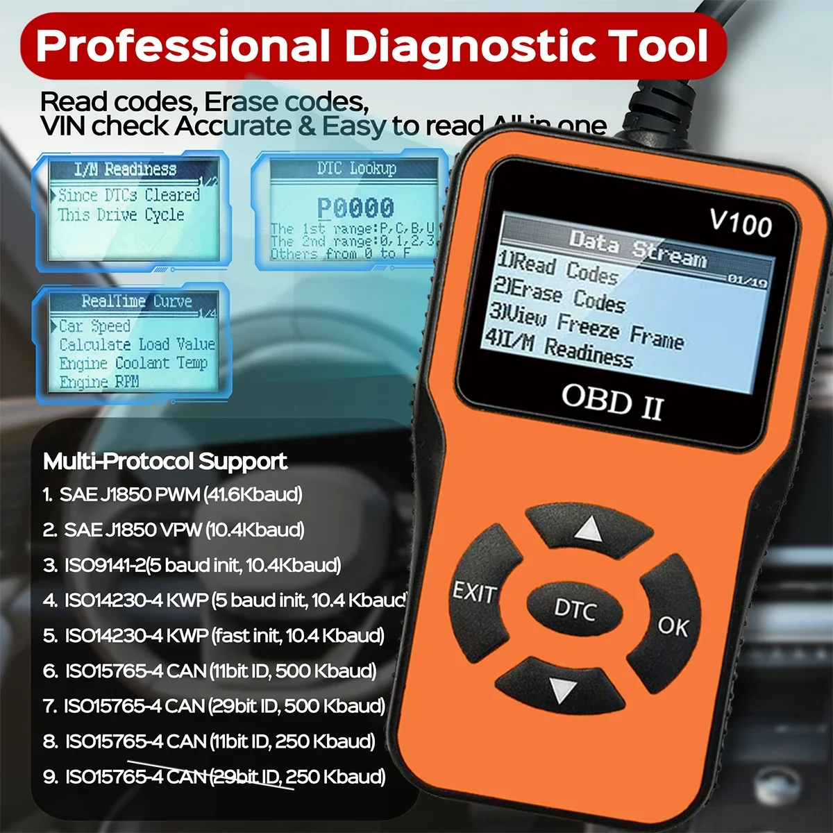 Automotive OBD2 Diagnose Scanner Code Reader Engine Fault Code Reader Scanner Can Diagnose Scan Tool For All OBD II Protocol Car