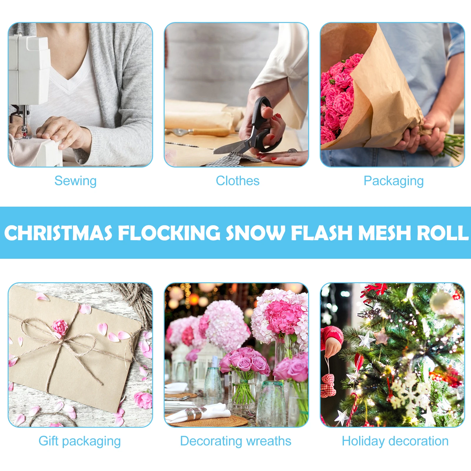 

Tulle Rolls Glittering Snowflake Gauze Christmas Decoration for Crafting Sewing Hair Bows Gift Wrapping Party Favors