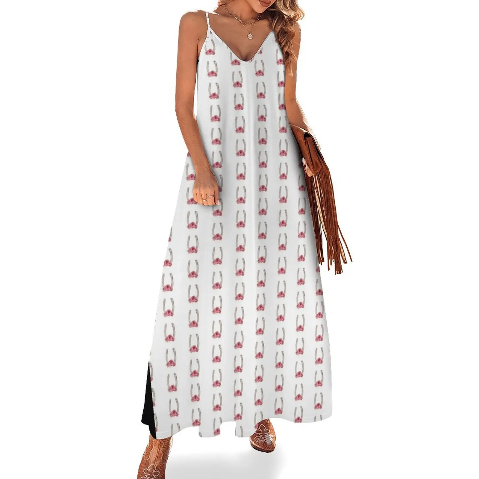 

Horse Shoe with Roses, Kentucky Derby, Southern, Red, Horses Sleeveless Long Dress elegant party dresses for women 2025 Dress