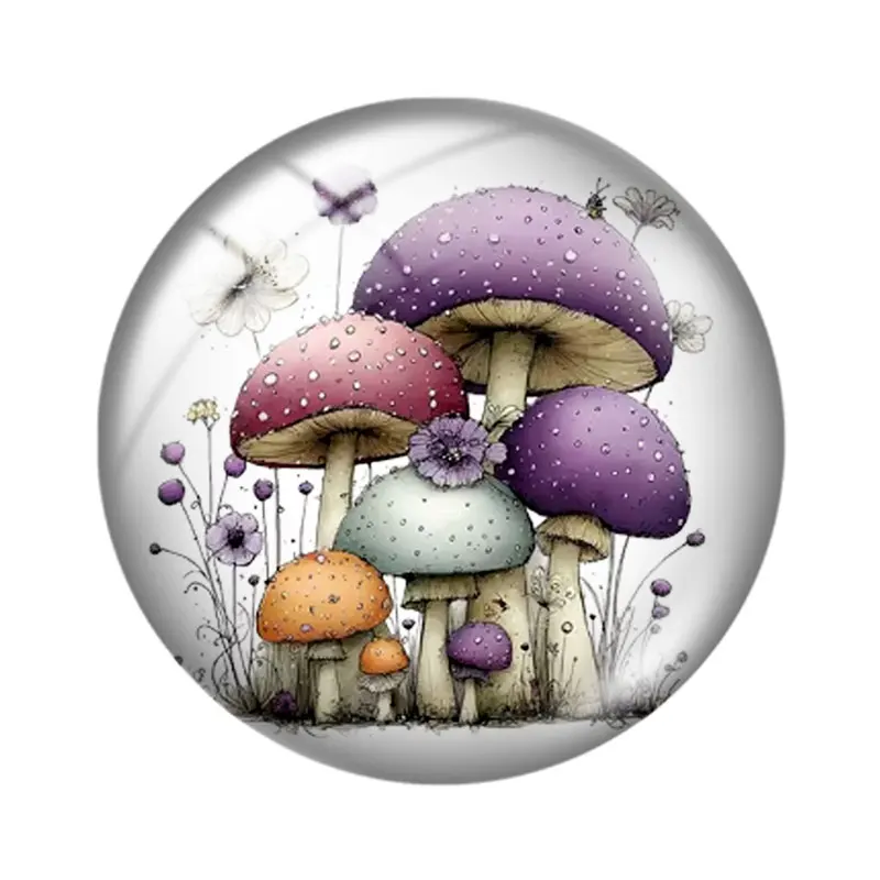 Whimsical Summer Purple Mushroom  12mm14mm/18mm/20mm/25mm/30mm Round photo glass cabochon demo flat back Making findings view 2