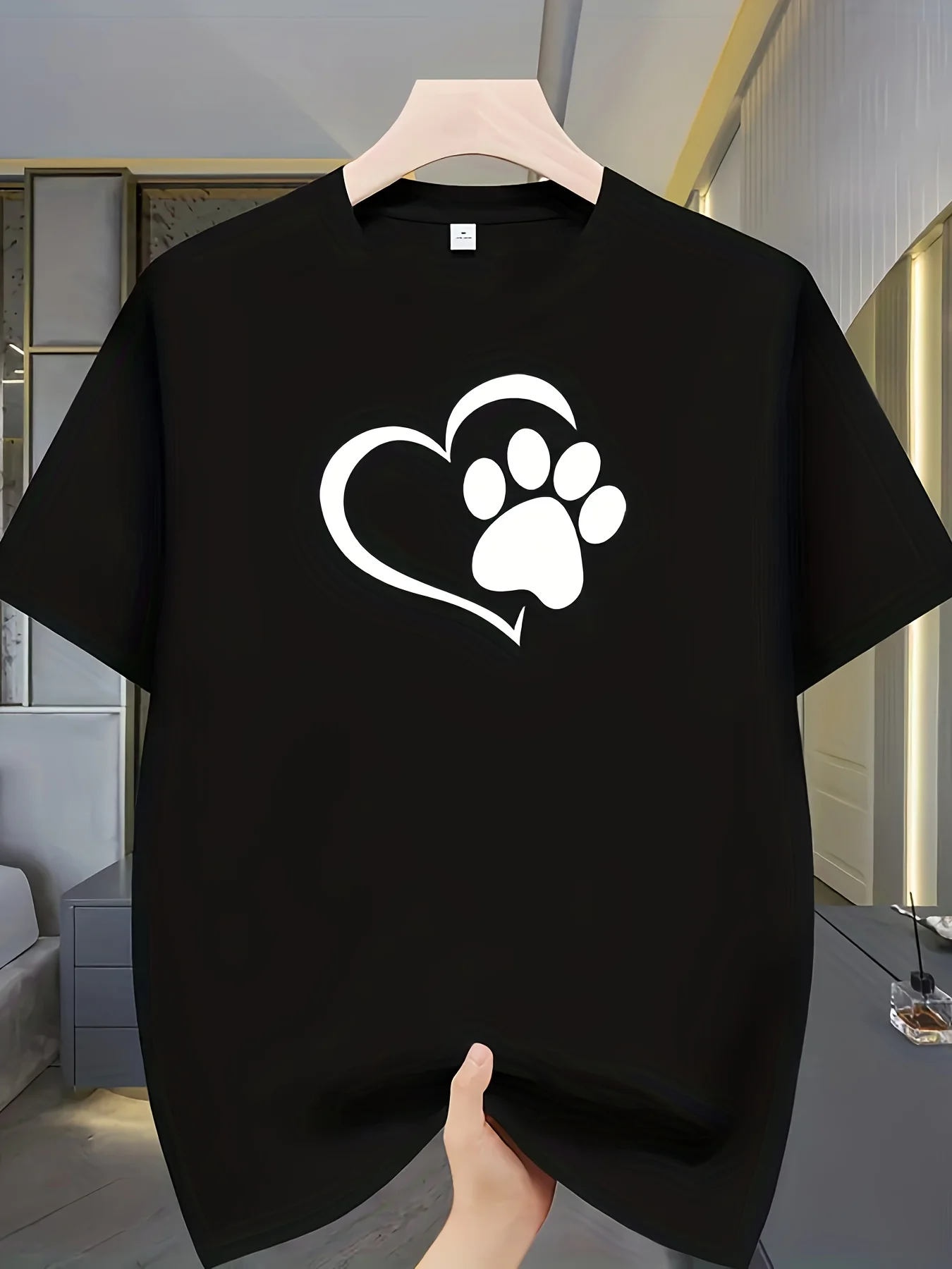 Round Neck Short-sleeved T-shirt Cute White Love Fusion Pet Paw Print Creative Print Cute Pet Friendly Casual All Match Top