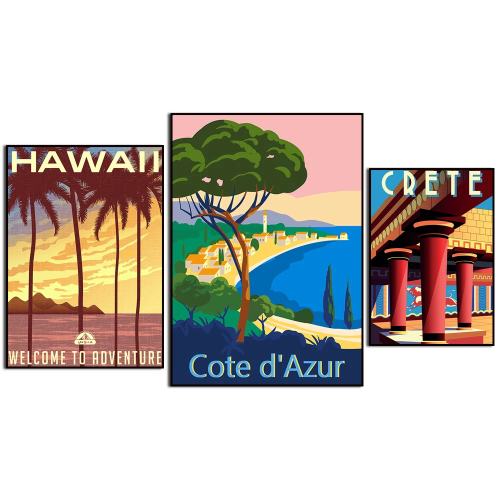 City Travel Scenery Wall Art Canvas Painting - Crete Ohio Dubai Hawaii Rhode Island Oregon Pennsylvania Home Decor
