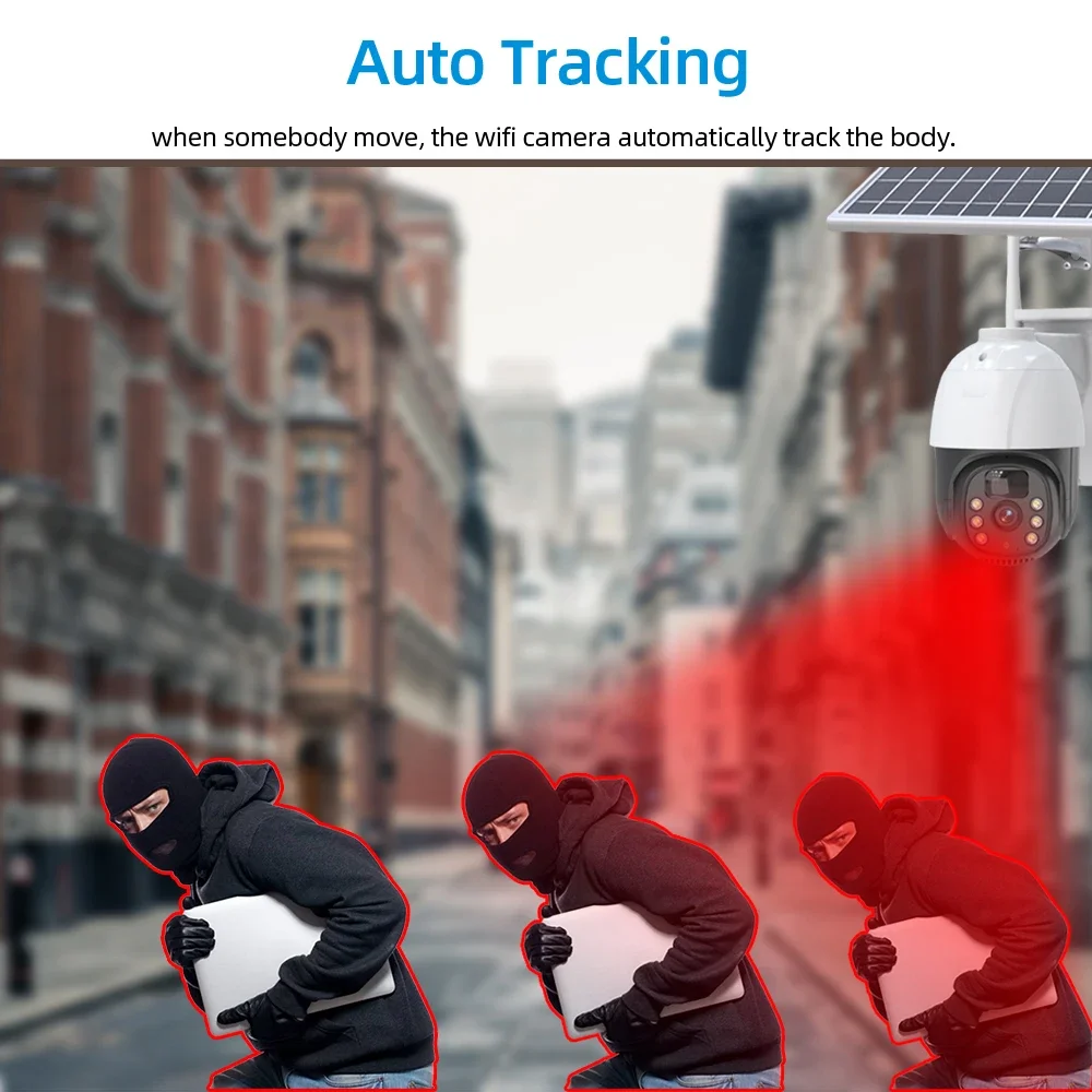5MP 4G Solar Wireless PTZ IP Security Camera Auto Tracking Outdoor Battery Powered CCTV Video Surveillance Camera 2 Way Audio