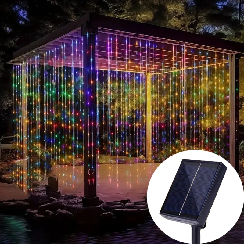 

Solar Curtain String Lights,100/300/600LED Waterfall LED Lights,8 Lighting Modes for Christmas,Festivals,Yard,Garden Decorations