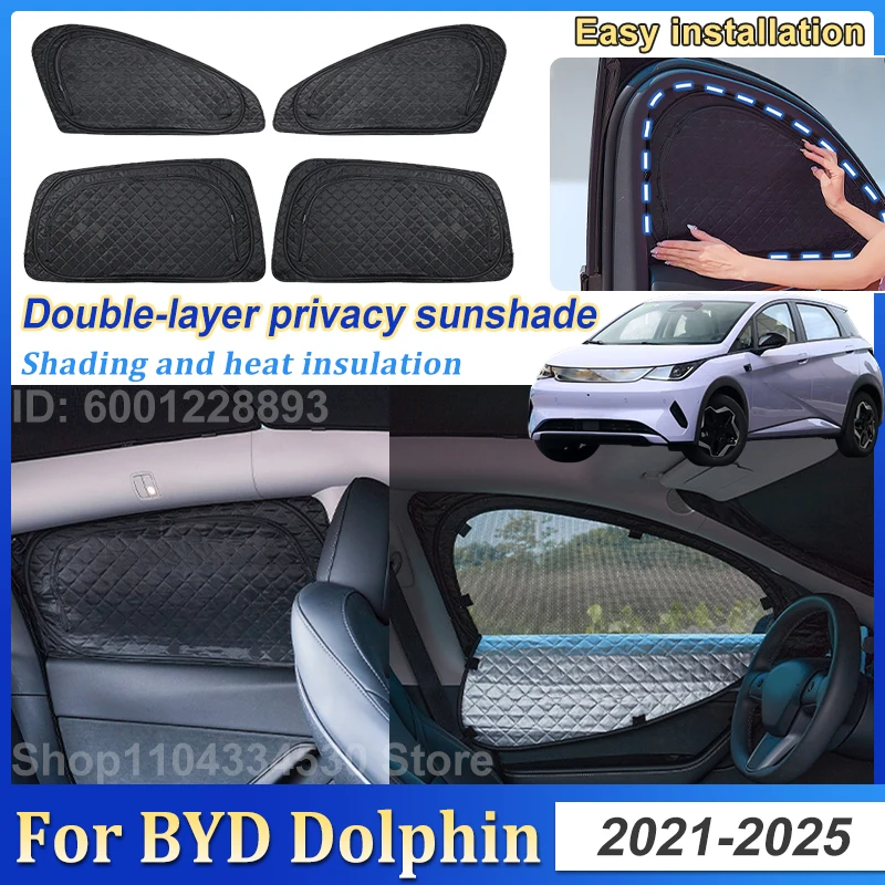 

For BYD Dolphin 2025 Accessories 2021~2024 Car Camping Sun Shades Double Layer Mesh Sunshades Window Protect Privacy Visor Parts