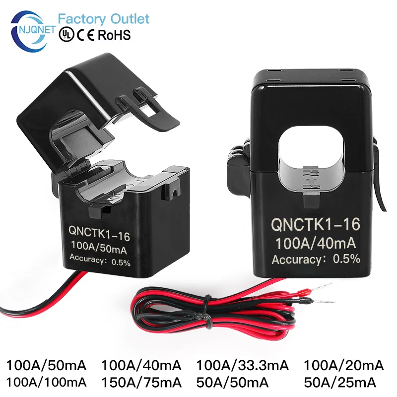 Split Core Current Transformer QNCTK1-16 2000:1 100A 50mA 2500:1 100A 40mA 33.33mA Open Type CT Clamp Current Sensor