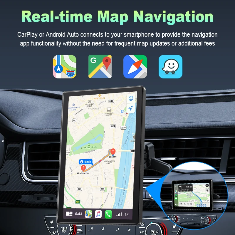 JMCQ 8 inch Vertical monitor Wireless Carplay Android Auto Magnetic bracket Screen Portable Car Radio stereo GPS Bluetooth BT - view 6