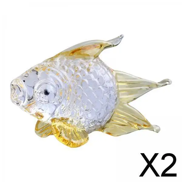 2xHand Blown Glass Goldfish Figurine Handmade Cute Collectible Ornaments Aureate