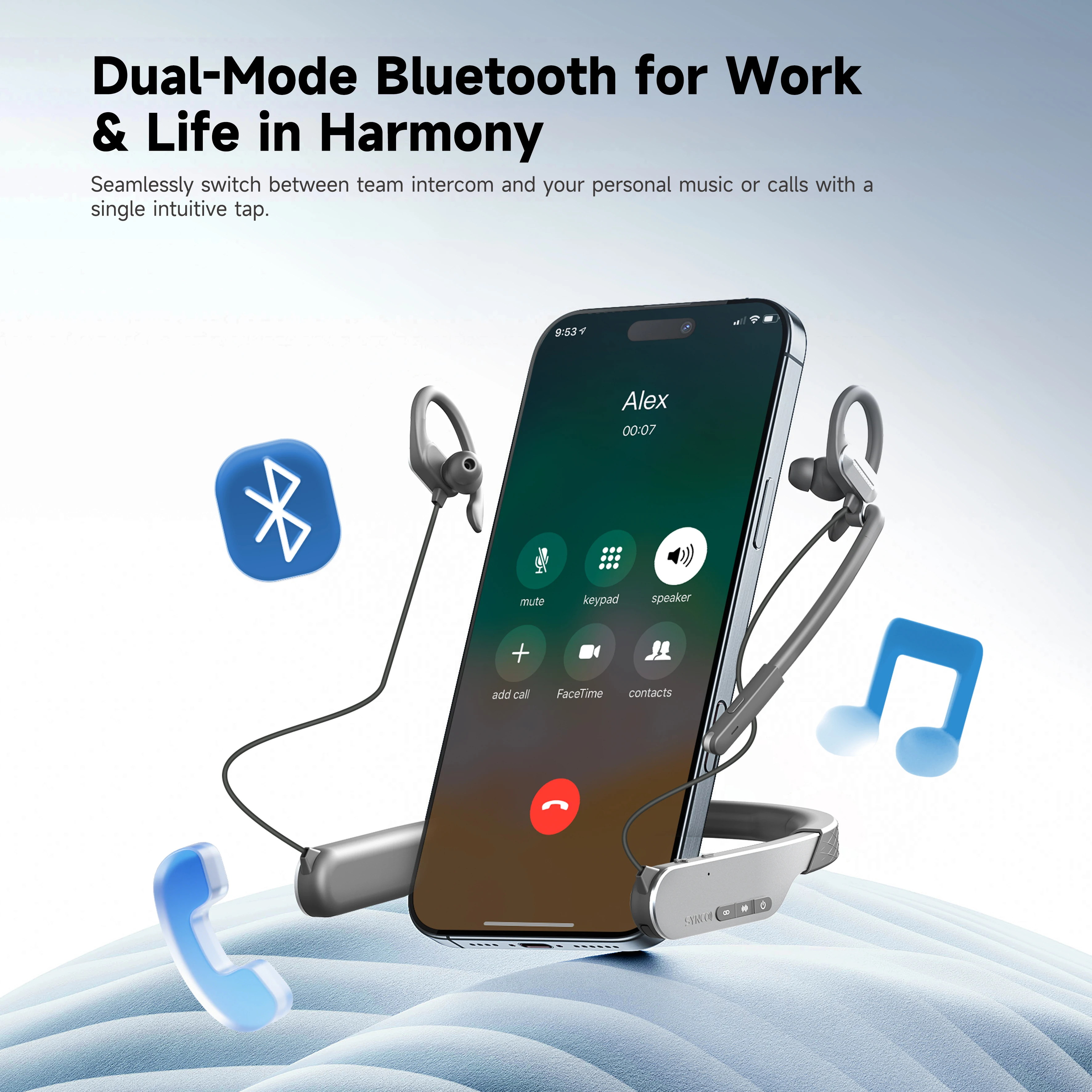 Synco Xtalk S1 S2 S5 Full-Duplex 2.4G Wireless Intercom Headset System Dual-mic Noise Cancellation 250m Transmission view 2