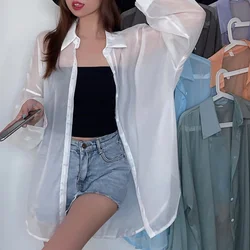 See Through Chiffon Holiday Beach Shirts 2023 Fashion Women Blouse Summer Long Sleeve Tops Sun Protection Clothes Blusas 22209