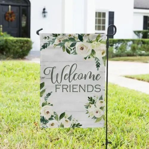 Garden Flag - Welcome Friends Light Farmhouse Florals LLK ZZU WWL IIC