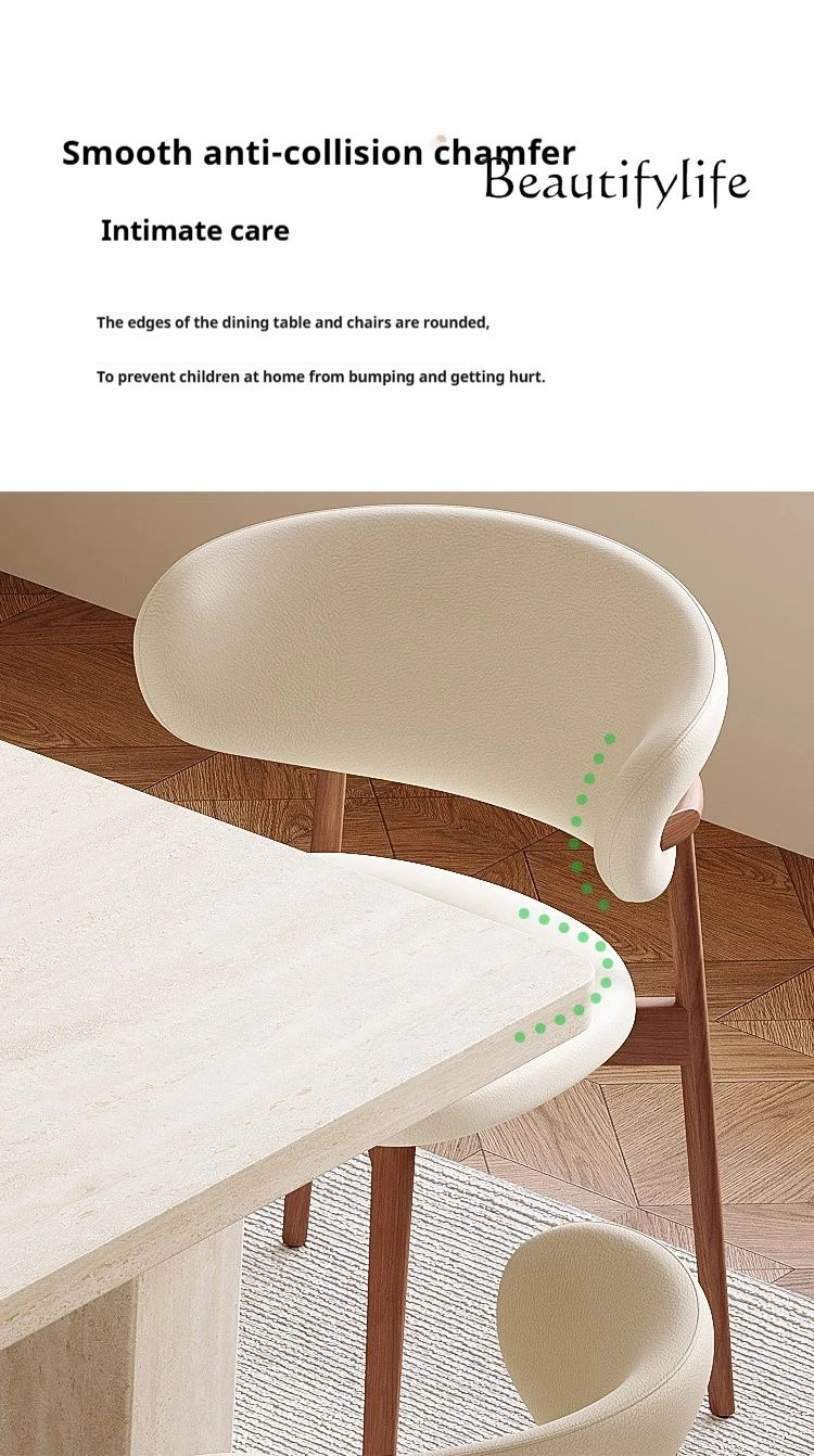 Conjunto de jantar de travertino de meados do século: mesa e cadeiras retangulares Wabi-Sabi, luxo francês personalizável para espaços pequenos ​ ​