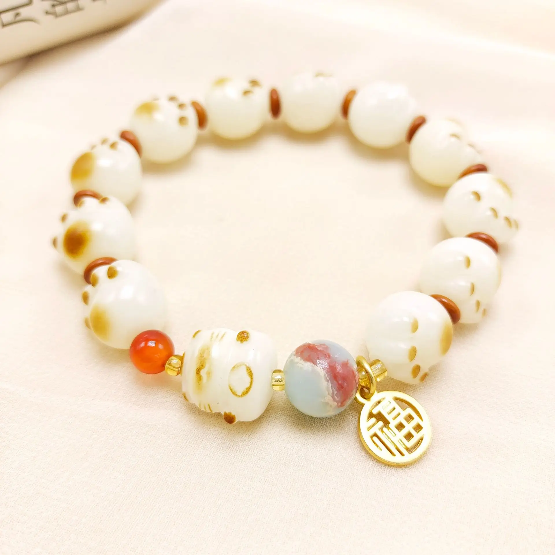 1pc Exquisite Cat Claw Lucky Calling Wealth Cat Circle Fashion Natural Stone Polychrome Color Beaded Bracele Woman Party