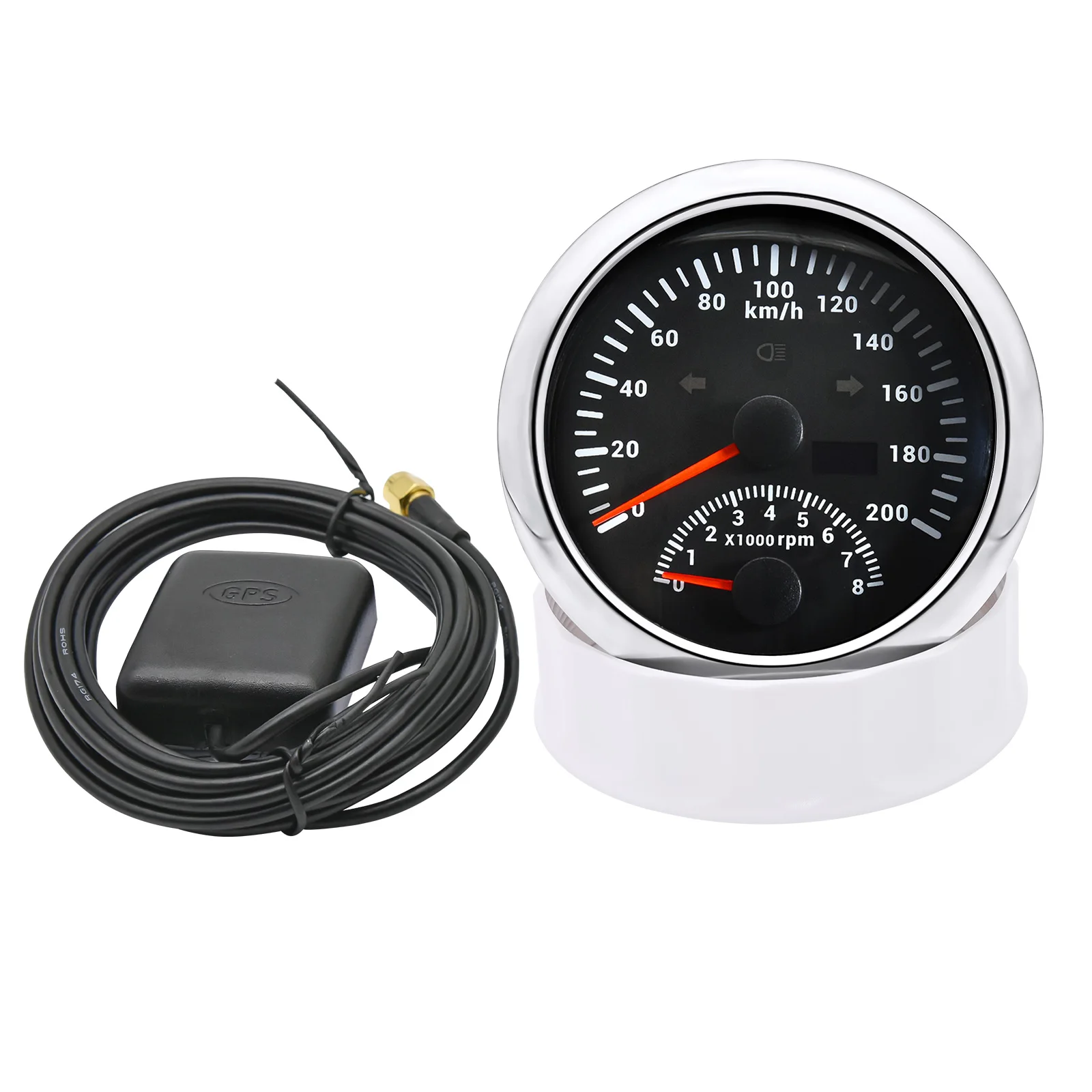 H 85mm Boat GPS Speedometer with Tachometer&4 in 1 Gauge 240-33ohm Fuel Gauge Water Temp Pressure with Sensor Red LED With Alarm