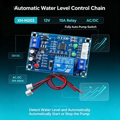XH-M203 Water Level Controller Module 12V 10A Relay, AC/DC Automatic Liquid Level Pump Switch for Arduino