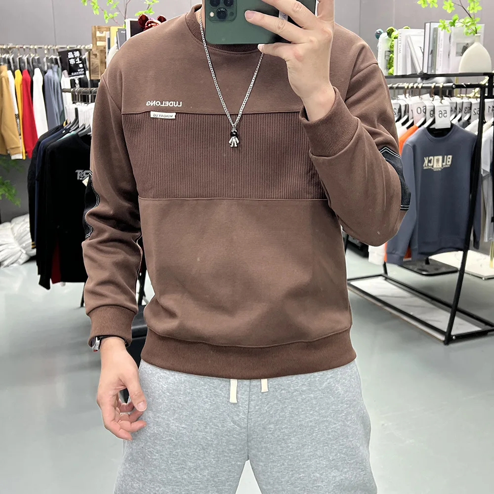 

New Spring Autumn Men's Sweatshirt Fashion Trendy Unique Patchwork Embroidery Letter Hoodie Stylish Long Sleeve Loose Pullover