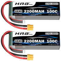 1/2PCS HRB 4S Lipo Battery 14.8v 2200mah RC Battery 100C with XT60 Connector for 1/12 1/16 RC Car Truck RC Boat RC Airplane