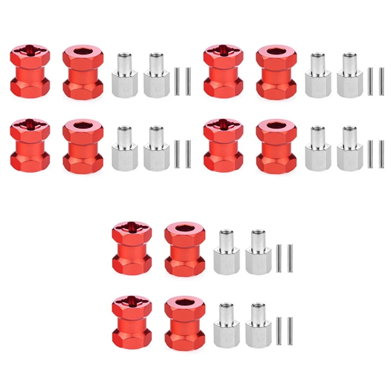 

12X RC Car Metal 12Mm Wheel Hex Hub 15Mm Extension Coupler For AXIAL SCX10 D90 CC01 F350 1/10 RC Crawler-Red