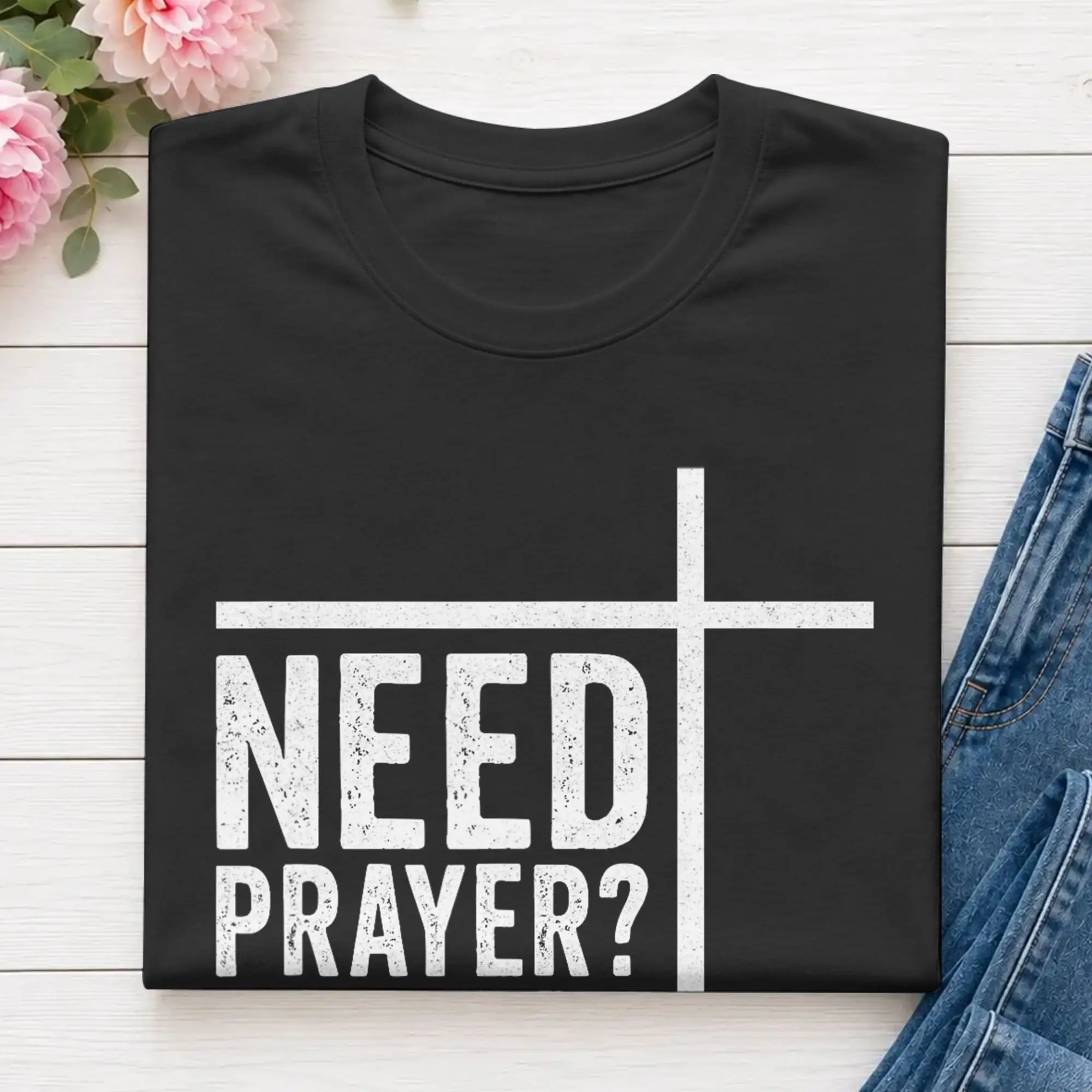 Need Prayer Tap My Shoulder Christian Men T Shirts Vintage Tee Shirt Short Sleeve Round Neck T-Shirt Pure Cotton Unique Clothing